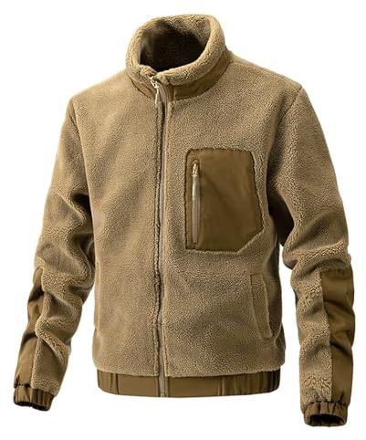 SOOUICKER Teddy Fleecejacke Herren Jagd Übergangsjacke Outdoor Taktisch Arbeitsjacke Winter Teddyfleece Jacke Warme Winterjacke Ohne Kapuze Sweatjacke Fleece Stehkragen