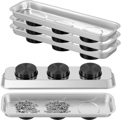 KOHAND 5 bandejas magnéticas para herramientas, bandeja magnética de acero inoxidable de 23 x 6 cm, bandeja de tornillo rectangular de metal con magnetismo para tuercas de tornillo, pernos, piezas de
