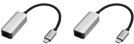 Amazon Basics Adaptador de USB 3.1 Tipo C a Gigabit Ethernet RJ-45 de Aluminio, Gris, 5,23 cm x 2,06 cm x 1,5 cm (Paquete de 2)