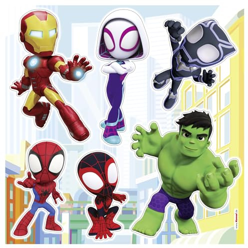 Spidey and His Amazing Friends on Adventures - Wandsticker, Wandtattoo, Wandaufkleber, Marvel - Größe 33x33 cm - selbstklebend, Bunt