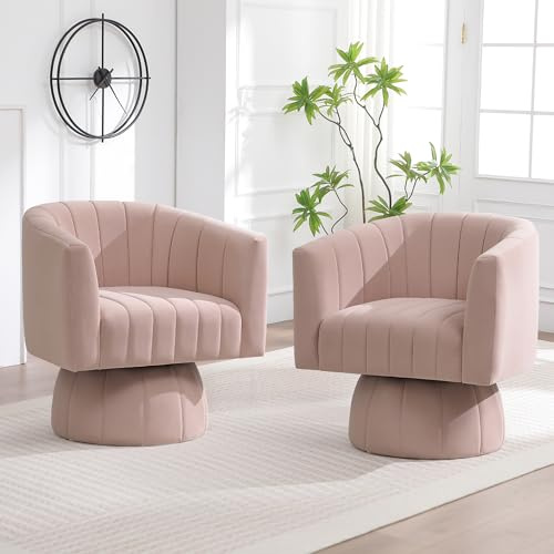 YUUIJOAA Modern Dreh-Barrel Sessel, 360° Drehbarer Clubsessel mit Samtbezug & Runder Form – Bequemer Akzentstuhl für Wohnzimmer, Büro, Schlafzimmer oder Leseecke (Rosa, 2er)