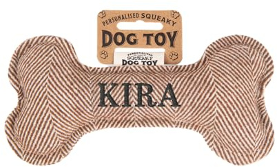 History & Heraldry Personalisiertes Quietschendes Hundespielzeug, Knochen Form, mit `Kira` Aufschrift, Stoffspielzeug für Hunde