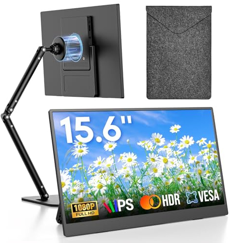 Omiodo 15,6'' Tragbarer Monitor mit Magnetständer FHD 1080P IPS, Ultradünn Eye-Care, VESA & Lautsprechern, HDMI/USB-C, Portable Monitor für Laptop/PC/Mac/Xbox/PS4/5/Switch