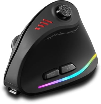 Winnes Mouse Wireless Ricaricabile Mouse da Gioco Ergonomico Mouse Verticale Mouse Bluetooth/2.4G/USB, 24000 DPI RGB,3-mode con Joystick/12 Pulsanti Programmabili,Mouse senza fili per PC,Laptop