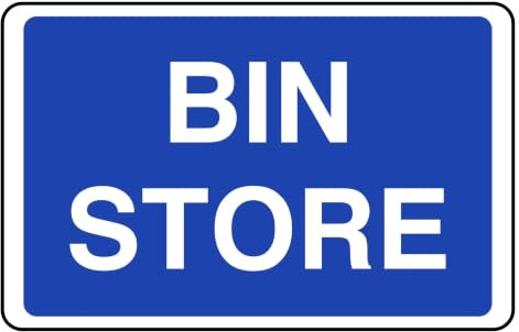 Bin Store - safety sign - High tack self-adhesive sticker (400mm x 300mm) Viewing Distance within 14m.