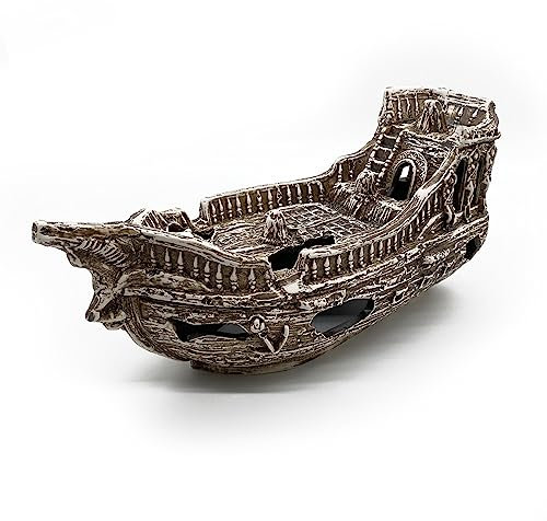 Deko Aquarium Boot XXL Höhle Wrack Fische Keramik Dekoration Schiff groß Neuware