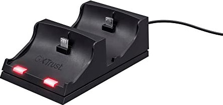 Trust Gaming GXT 235 Cargador Doble Mando PS4 DualShock, Base de Carga para 2 Controladores Playstation 4, Estación de Carga Duo, Alimentado por el Puerto USB - Negro