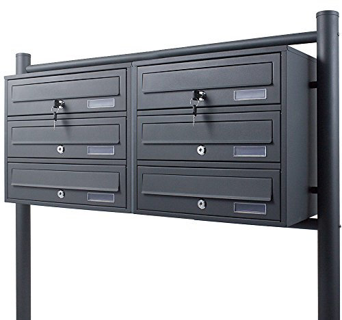 BITUXX® Stand-Briefkastenanlage Postkasten Letterbox Mailbox Doppelt mit 6 Fächer Dunkelgrau Anthrazit