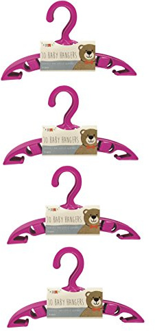 Pack of 40 | Baby Clothes Nursery Wardrobe Coat Hangers | With Hooks for Hanging Tops Skirts & Trousers | Available in Pink Blue or White | (Pink)