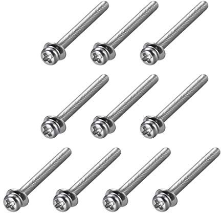 sourcing map M3 x 40mm 304 Stainless Steel Phillips Pan Head Machine Screws Bolts Combine with Spring Washer and Plain Washers 10pcs