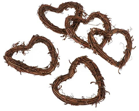 Hellery Natural Color Vine Wreath Wicker Rattan /Heart/ for home and garden Wreath Tree Decoration , 5pcs love heart