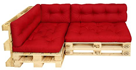 Pillows24 – Palettenkissen – 6-teiliges Set | Palettenauflage für Palettensofa | Sitz- und Rückenkissen für Europaletten | Palettenmöbel Indoor & Outdoor, UV-beständig | Made in EU | Rot