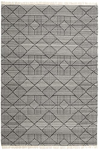 RugVista, Mauri, Teppich, Kurzflor Teppich, 200 x 300 cm, Rechteckiger, Moderner Kelim Teppich, Wolle, Flur, Schlafzimmer, Küche, Wohnzimmer, Schwarz/Grau, Grau