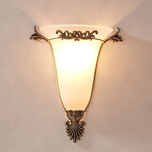 WRMING Innen Wandleuchte Messing Vintage Wandlampe Antik Landhaus Flurlampe Schlafzimmer Nachttischlampe E27 Glas Retro Wandbeleuchtung für Küche Wohnzimmer Treppen Restaurant (1 Stück)