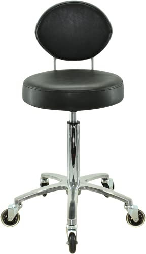 VAKON SALON - Premium Rollhocker mit ovaler Lehne höhenverstellbar von 55 bis 75 cm - Rundsitz- Drehhocker Arbeitshocker Praxishocker