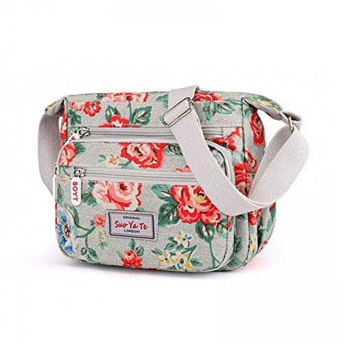 Gelory Crossbody Handtasche Tasche für Damen: Multi Pocket Schulter Messenger Bag Nylon Wasserdicht Reise Handtasche für Wasserflasche, Telefon, Einkaufen Wandern täglichen Gebrauch, hellgrau
