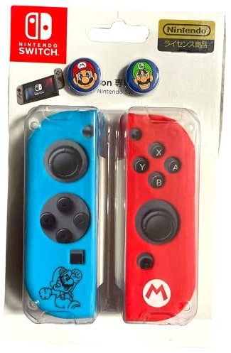 Switch Joy-Con Silicone Covers Mario and Luigi Includes FREE Thumb Grips/Caps/Covers Blue and Red Soft Rubber Skin Cases for Joy-Con Controllers