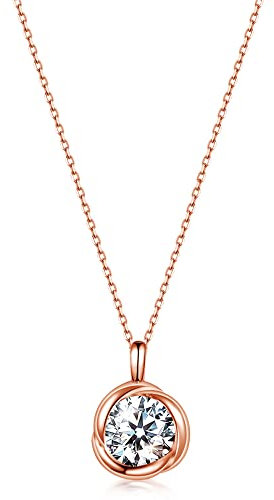 immobird Rosegold Kette 925 Sterling Silber Rund April Geburtsstein-Anhänger Kette mit Glitzert Zirkonia Stein Halsketten Frauen