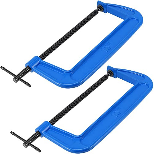 MUKCHAP 2 PCS 10 Inch C-clamp, Malleable Iron Large C Clamps, Heavy Duty G Clamps with 4 Inch Throat Depth, for Woodworking and Metal Workpiece