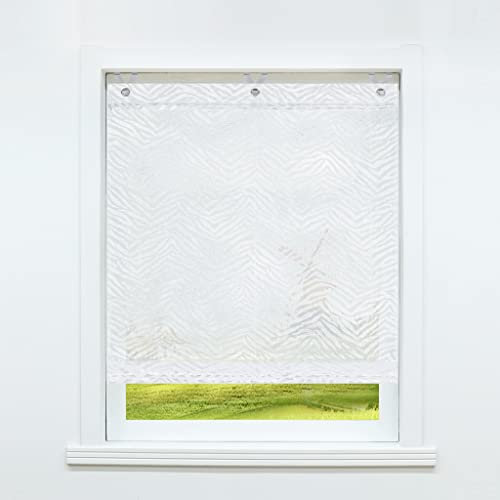 CORLIF Raffrollo ohne Bohren Raffgardine mit Ösen Gardinen Küche mit V-Haken Halbtransparente Gardine Silber BxH 120x130cm 1 Stück