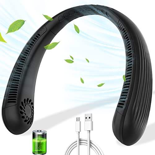 DDKJ Neck Fan With Water Mist Spray-Neck Fans for Women Rechargeable,Folding Portable Bladeless Mini Usb Headphones Hands Free Personal Fans Round Neck Quiet,Battery Powered Face Fan Men Black-gray