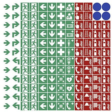 Aufkleber - 144 Piktogramme für Brandschutz u. Fluchtweg gemäß ASR A1.3 (2013), 8mm