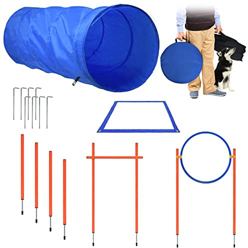 VA-Cerulean Agility Ausrüstungs Set für Hunde,Hindernisse inkl Slalomstangen,Einstellbar Sprungring,Einstellbare Hochsprungstange,Hundetunnel,Pausenfeld,Haustier-Trainingsset mit Tragetasche
