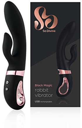 So Divine - Black Magic 12 Function Rabbit Vibrator. 3 Speeds & 9 Pulsating Patterns for Clitoral & G-Spot Stimulation. USB Rechargeable Sex Toy for Women with Waterproof & Body Safe Silicone.