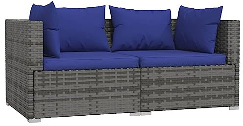 vidaXL Sofa mit Kissen Gartenmöbel Lounge Garten Garnitur Gartenset Sitzgruppe Sitzgarnitur Gartensofa Ecksofa 2-Sitzer Grau Poly Rattan