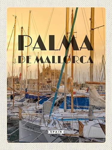 mrdeco Metall Schild 20x30cm gewölbt Palma de Mallorca Yachten Meer Deko Blechschild Tin Sign
