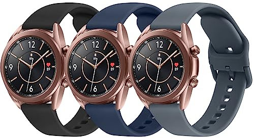 Vancle 3Pack für Samsung Galaxy Watch 3 41mm Armband Damen Herren,Silikon Sport Ersatzarmbänder Uhrenarmband für Samsung Galaxy Watch 3 Armband 41mm(Schwarz/Felsblau/Tiefblau)