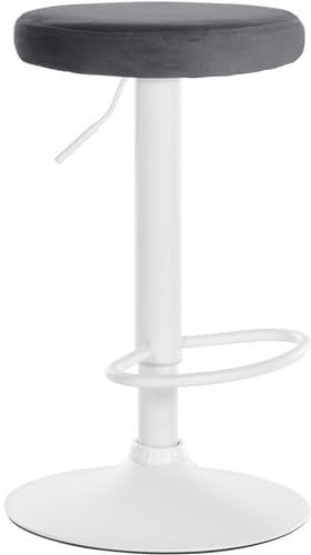 CLP Barhocker Ponte Samt-Bezug I Höhenverstellbarer Stuhl, Farbe:dunkelgrau, Gestell Farbe:weiß