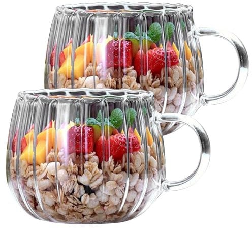 LAANCOO Pumpkin Mugs 2PCS Glass Coffee Mugs with Handle Vertical Stripe Pumpkin Cup Simple Tea Cup Soup Mug for Coffee Tea Milk Juice Ice Thanksgiving Gift