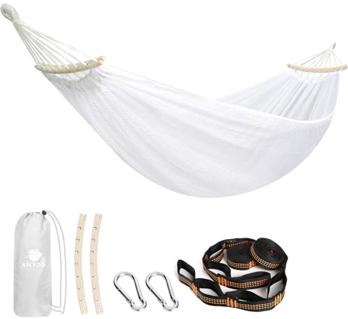 Anyoo Hängematte Netz mit Spreizstäben, atmungsaktives Kühlnetz Stabhängematte mit Baumgurten für Outdoor/Innen Garten, Balkon, Patio, Hinterhof, Camping