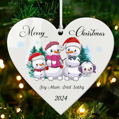 EDSG Personalised Christmas Tree Decorations Christmas Baubles Ornaments Custom Xmas Tree Bauble for Family 2023 Christmas Decorations White Acrylic Xmas Tree Decor(Heart, Family of 4)