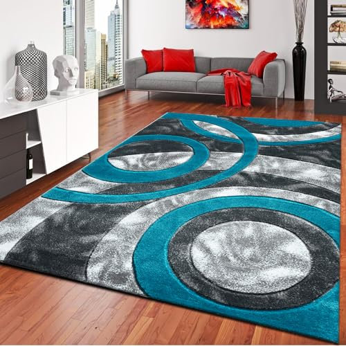 PHP Large Rugs for Living Room - Super Soft Fluffy Shaggy Area Rug with Beautiful Circle Design Non Slip Bedroom Carpet Mat - Teal, 160 x 230 cm