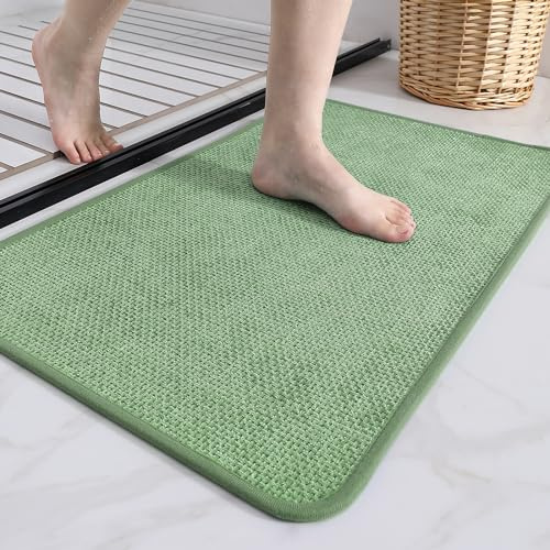 COLOR&GEOMETRY Badematte rutschfest 40 x 60 cm, Weich Badteppich rutschfest Waschbar, Imitierte Gewebte Badezimmerteppich, Saugfähige Badvorleger für Dusche, Badezimmer, Badewanne - Grün