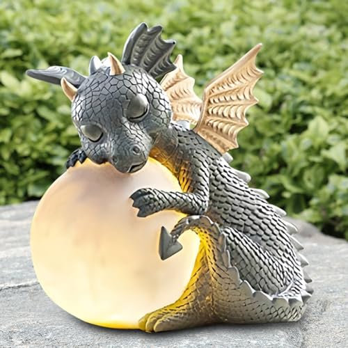 Starnearby Drachen Figuren Gartendeko für Draußen mit Solar Ball, Wetterfest Drache Gartenfiguren für Außen, Balkon, Garten, Solar Draußen Gartenstatuen Geschenke für Mama, Frauen, Männer (D)