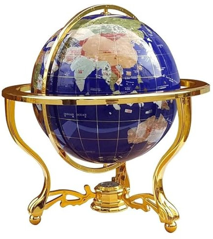 Geographic Globes Globus, Weltkugel, 45 cm hoch, 32 cm Durchmesser, natürlicher Edelstein mit Standfuß aus Zinklegierung, handgefertigter Vintage-Globus von Studio