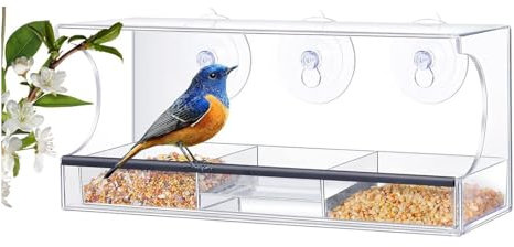 Window Tray Bird Feeder Strong Suction Cups with Drain Holes Bird Feeders for Outdoors Removable Tray One Way Mirror Bird Feeder,Type-B