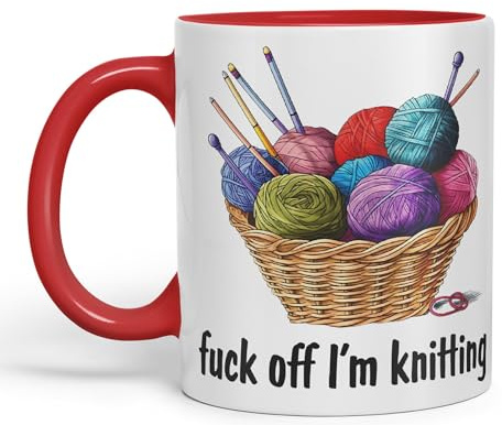 Vixar I'm Knitting f.. Off Joke Sarcastic Ceramic Coloured Mug Cup for Tea Coffee Hot Brew 330ml 11Oz (red)