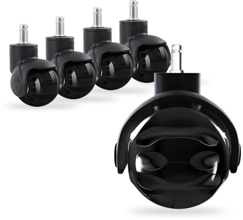 Office Chair Wheels Set of 5 Universal Pin Size 11x22mm Rubber Castors, 2-Inch Supports up to 700lbs/318kg Chair Castors for Computer Gaming Chair for Hard Floors, Parquet, Carpet, Laminate