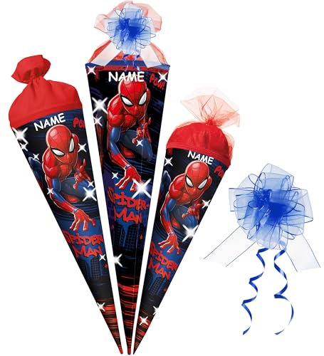 alles-meine.de GmbH Schultüte - Spyderman - 35-100 cm - Größe wählbar - Holzspitze wählbar - inkl. Name + Tüll Schleife - Zuckertüte - Tüll - oder Filzabschluß - eckig/rund -..