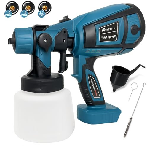 Cordless Paint Sprayer for Makita 18V Battery, Fence Paint Sprayer with 3 Nozzles 1000ml Detachable Tank, 30000RPM HVLP Electric Spray Gun for Home Interior and Exterior Painting (Tool Only)