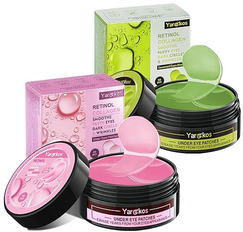 2 Stück Kollagen Hydrogel Anti Aging Augenmaske, 60 Pcs feuchtigkeitsspendende Augenpad-Maske, Gegen Augenringe, Falten, dunkle Ringe und Tränensäcke, 30 Paar Hyaluronsäure Augenpads, Rosa + Grün