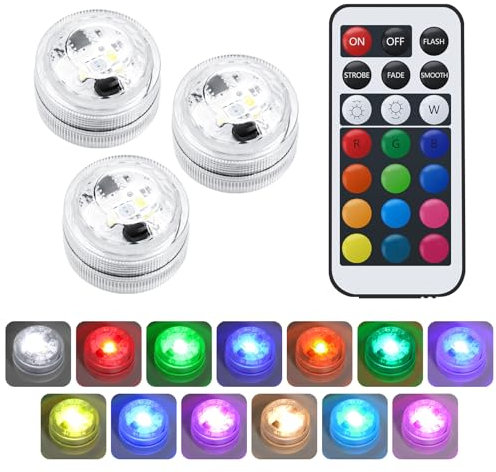 Mini Submersible LED Lights with Remote, Small Color Changing Waterproof Underwater Tea Lights Battery Operated for Aquarium Pond Fountain Hot Tub Vase Garden Christmas Halloween Party Decoration