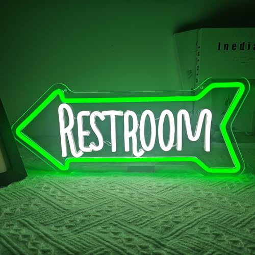 Jeanchrl Restroom Neon Sign Toilet Neon Signs for Wall Decor Bathroom Led Light Sign for Home Hotel Business Pub Club Left Arrow Restroom Light Up Sign Decoration