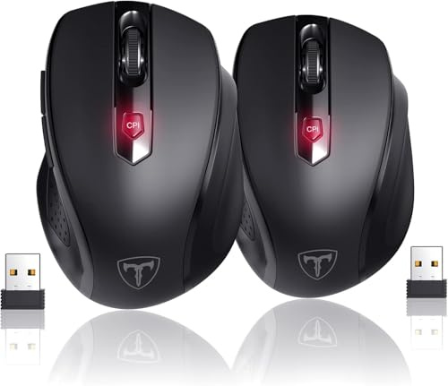 HOTWEEMS D-09 Lot de 2 souris sans fil USB sans fil pour ordinateur portable, poignées ergonomiques, 5 niveaux de luminosité 2400 DPI, batterie de 16 mois, portable pour PC, Mac, Chromebook