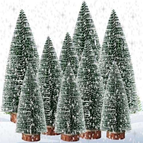 9 Stück Mini Tannenbaum Set - Grüne Tannenbäume Mit Schneeeffekt, Mini Weihnachtsbaum, Tannenbaum, Weihnachts Baum In 10/15/20 cm, Christmasbaum Mit Holzsockel, DIY Weihnachtsdekoration