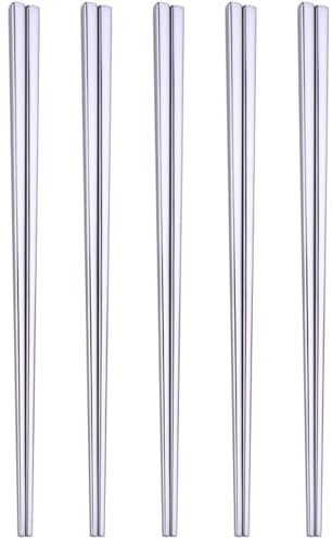 Palillos de acero inoxidable de 23,5 cm, aptos para lavavajillas, palillos de acero inoxidable de calidad alimentaria, 5 pares